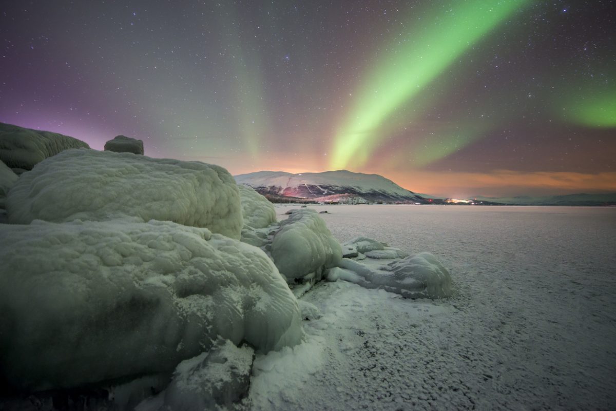 Northern lights in Abisko, Sweden at the lake Torneträsk