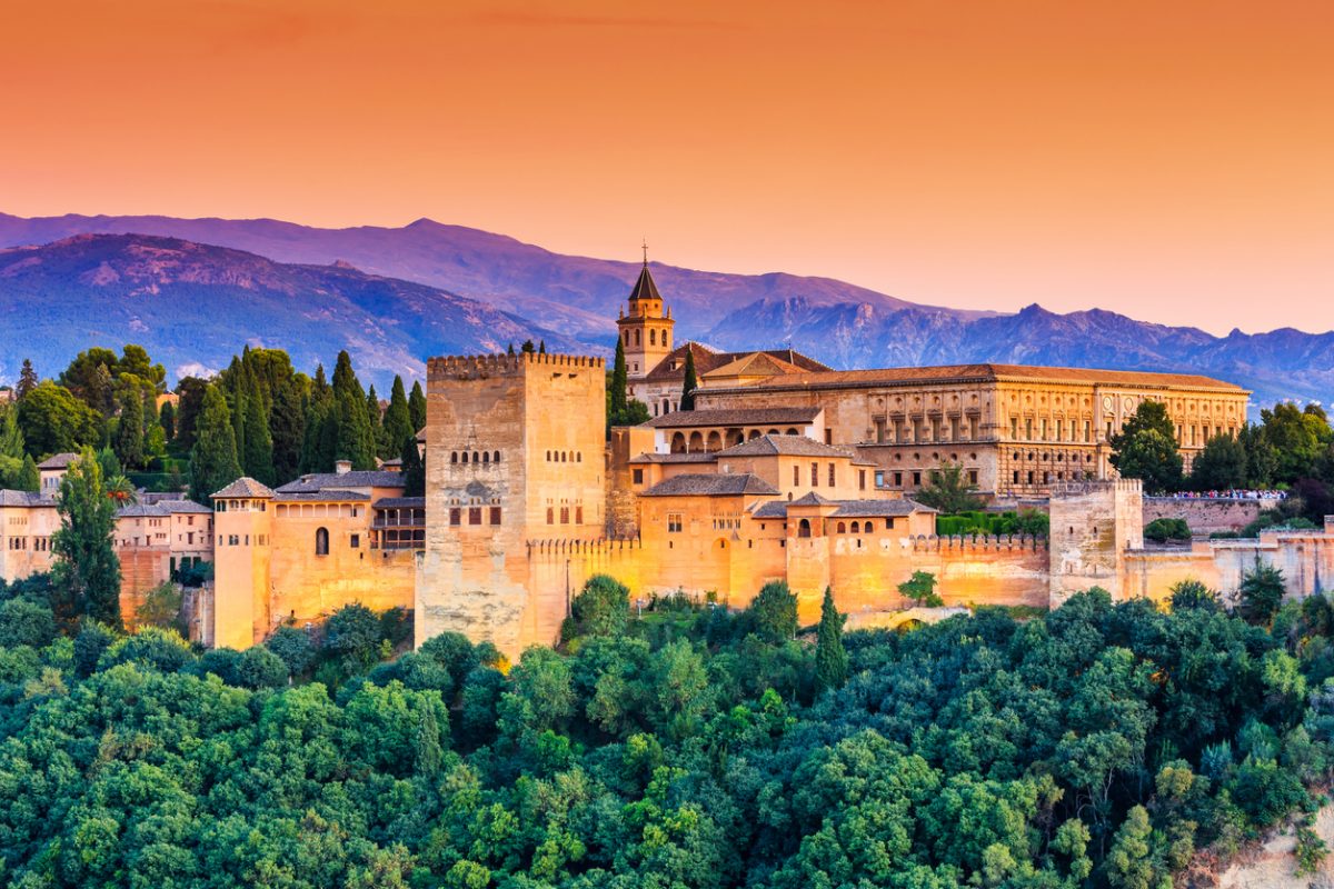 Alhambra of Granada, Spain. Alhambra fortress at sunset.