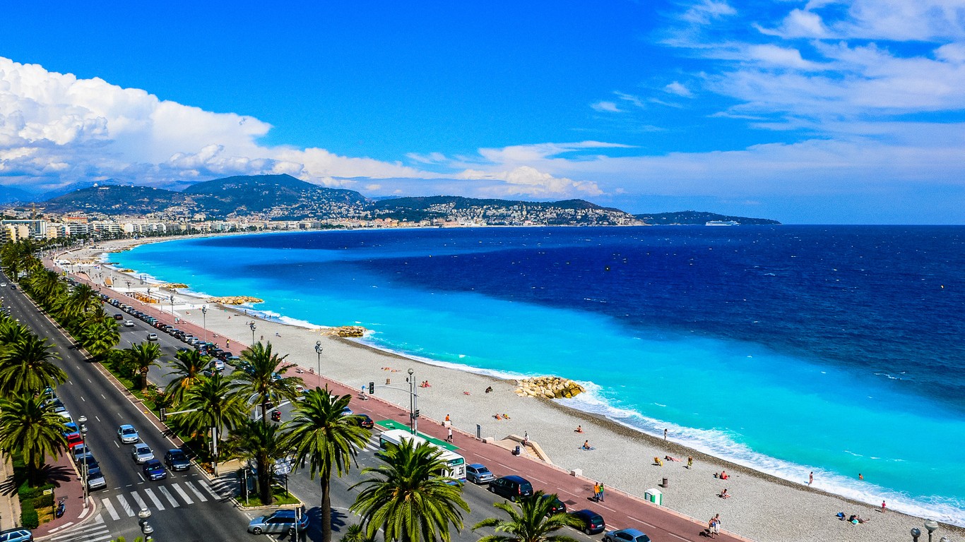 View of the beach in the city of Nice, France