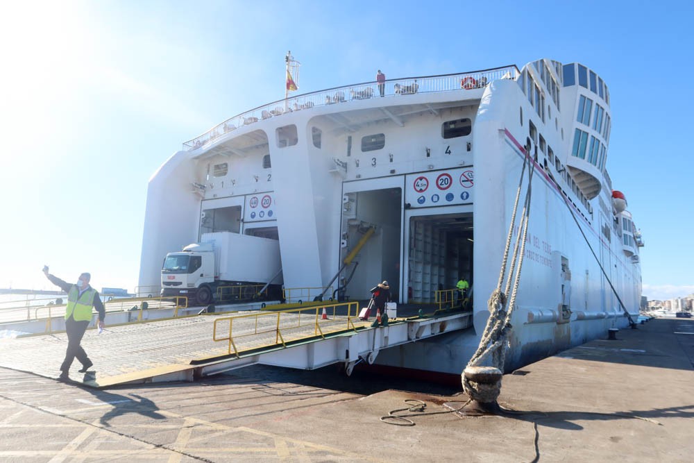 Lorry reversing onto a big ferry in Palma, Mallorca