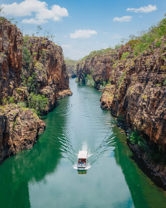 Nitmiluk National Park covers a vast area of escarpment country, including 13 gorges along the Katherine River carved from the ancient sandstone country.