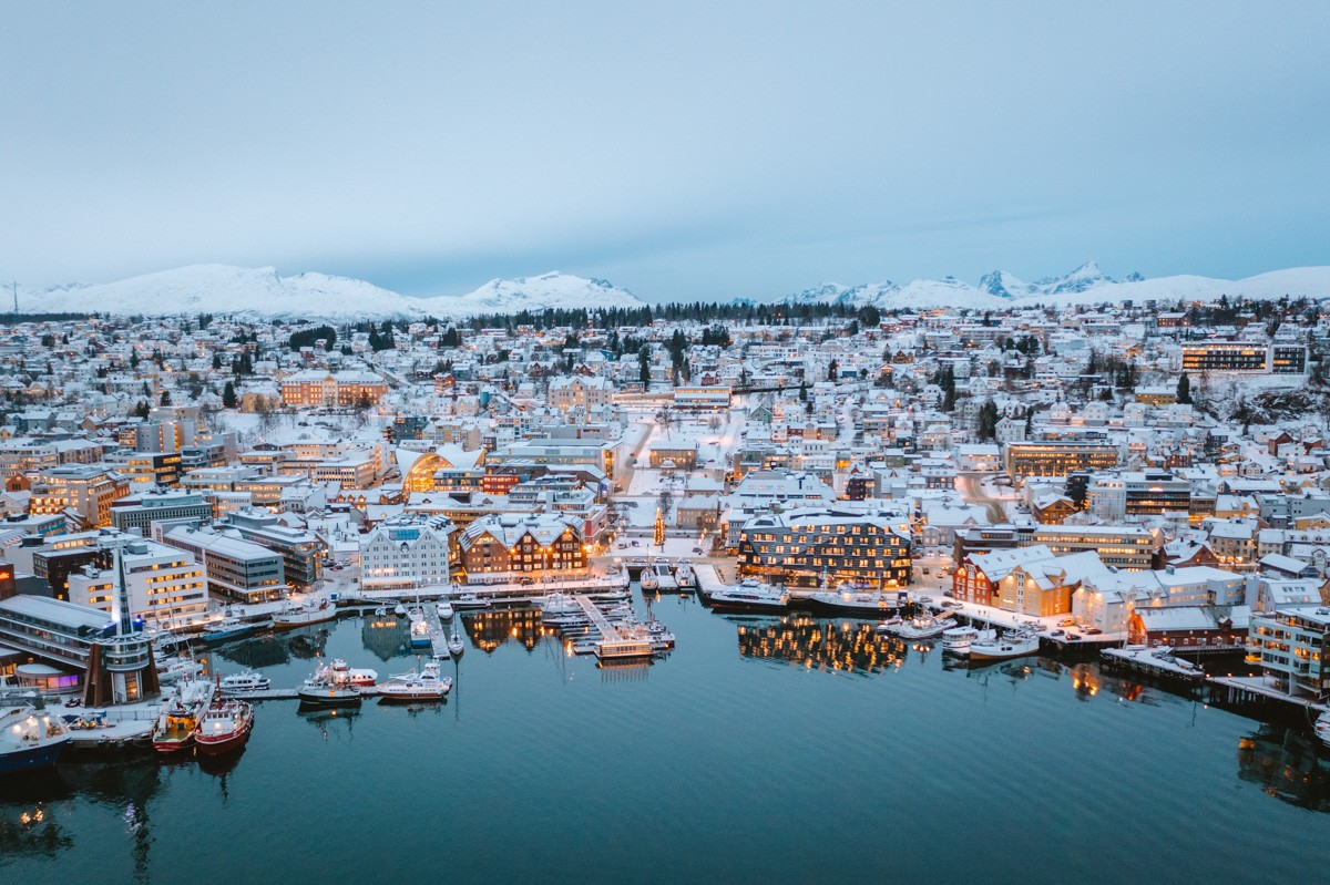 Birds eye view of Tromso city centre