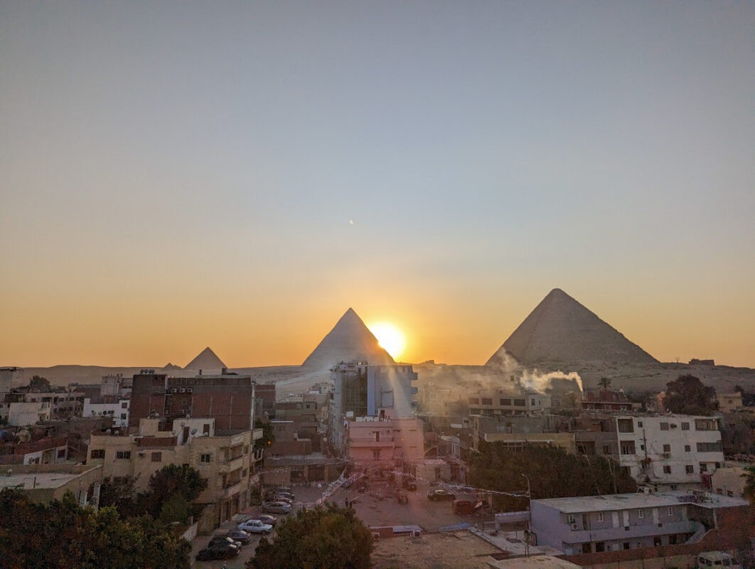 Sunset view of the pyramids of Giza from the hotel we stayed at