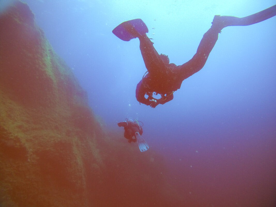 Diving in the deep blue water of Malta, where there's excellent visibility!