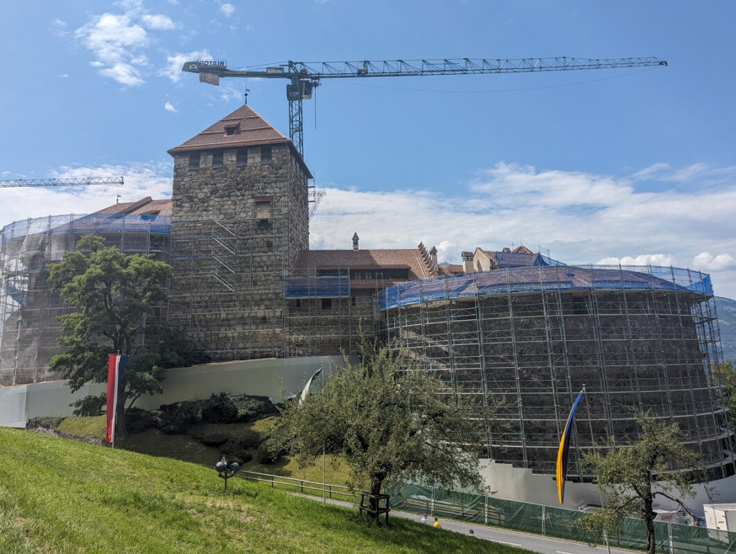 vaduz castle with scaffolding around it