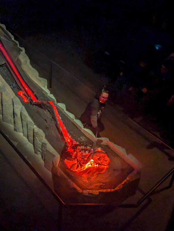Lava show in Iceland, with the volcanologist performing attractions