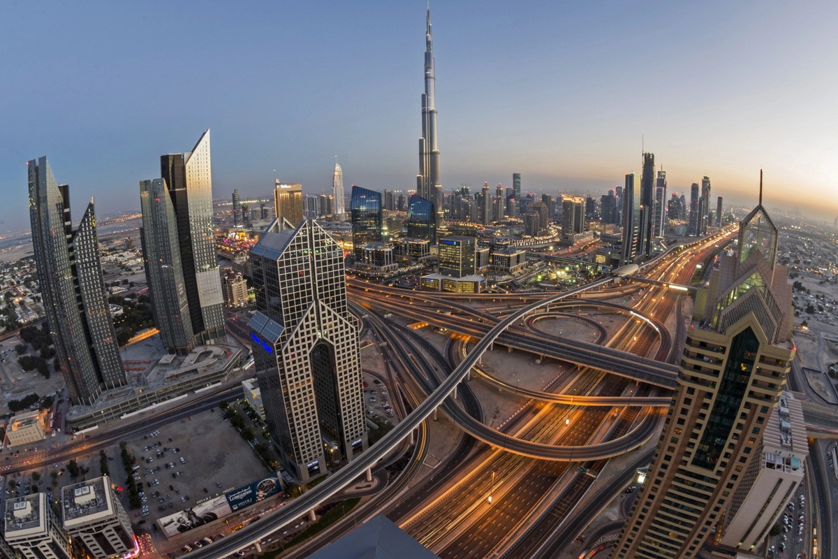 Dubai skyline at sunset